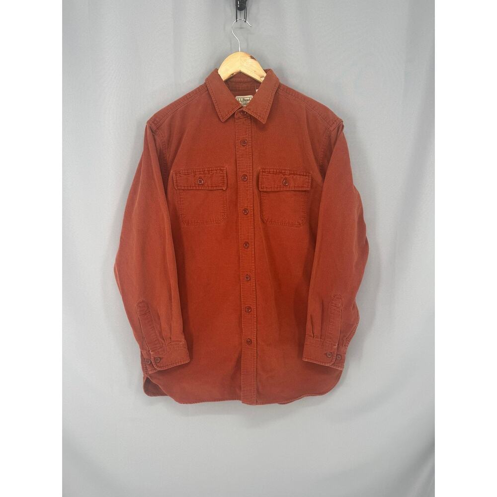 LL Bean Shirt Mens LT Orange Chamois Flannel Button Front Heavyweight Workwear